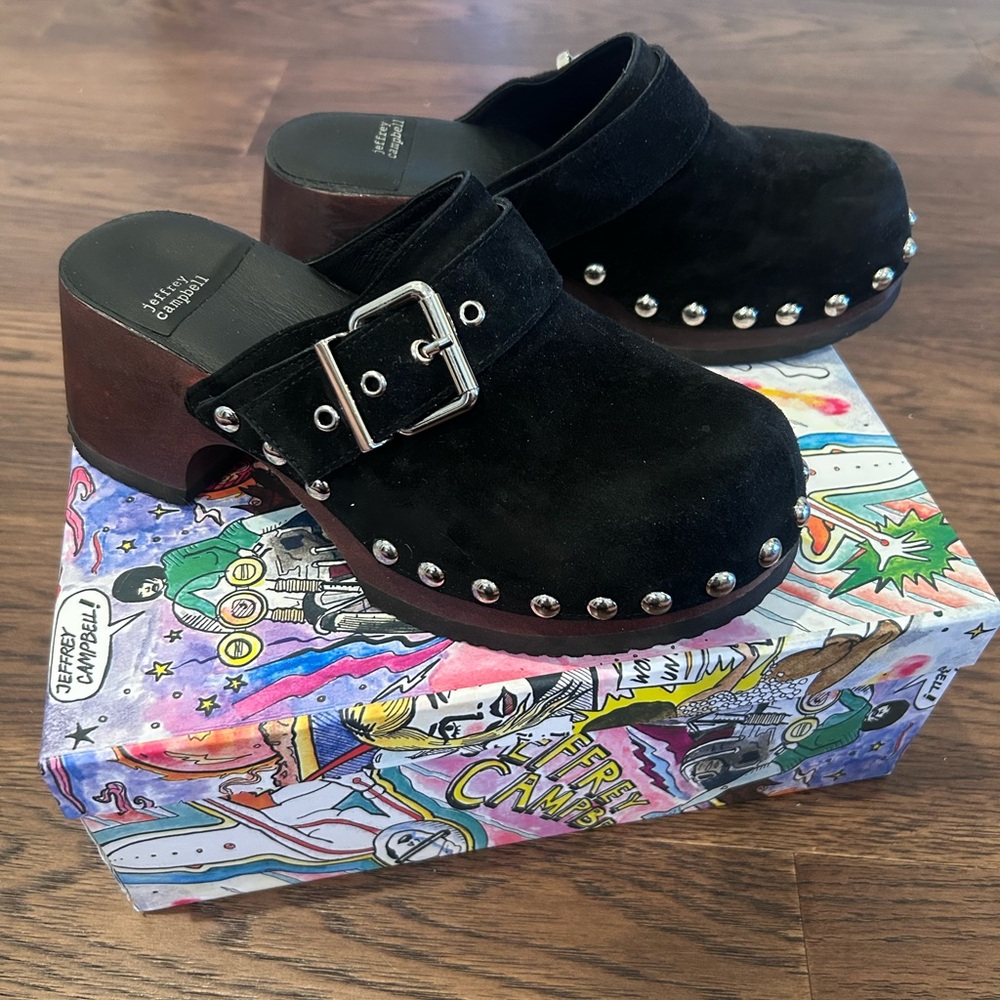 Jeffrey Campbell Black Mules with Silver Studs